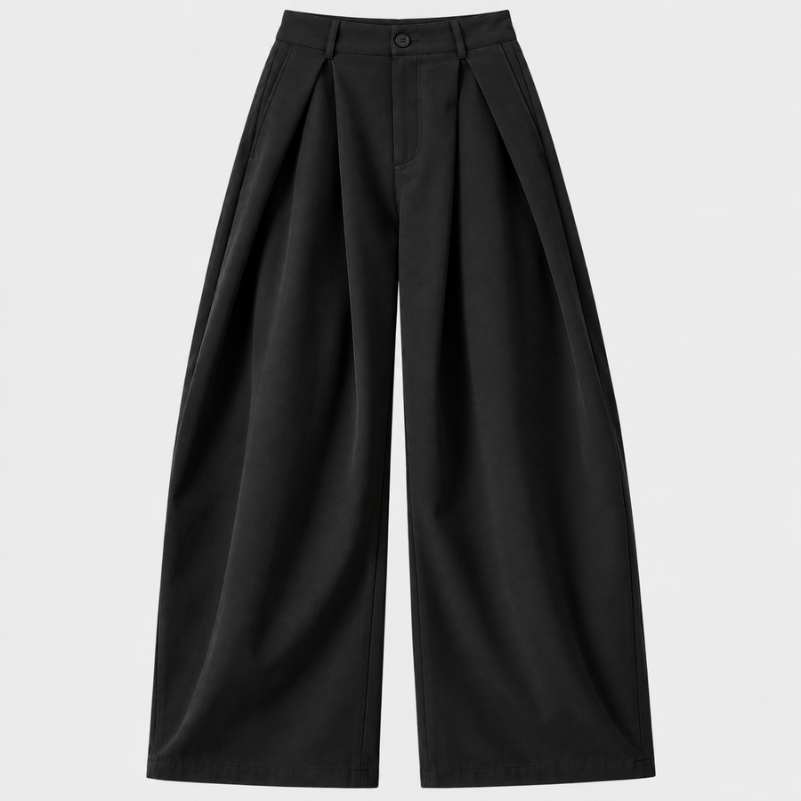 Plissé | Pantalon Large Taille Haute