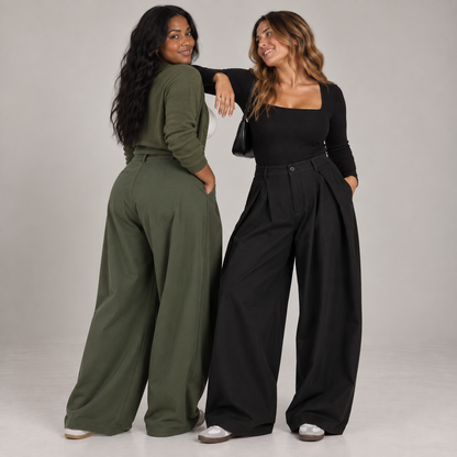 Plissé | Pantalon Large Taille Haute