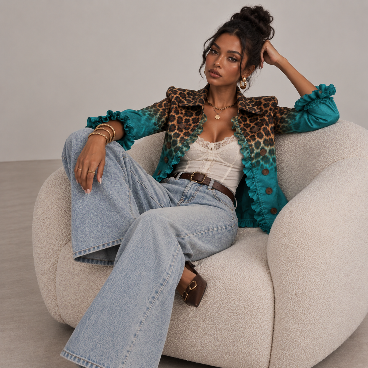 Oasis | Veste léopard à volants